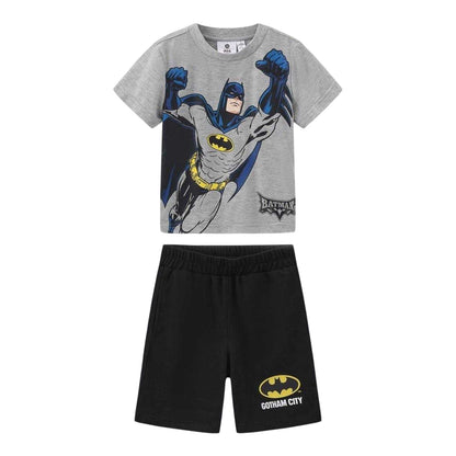 Grey-Black - Front - Batman Childrens-Kids Back Print Shorts & Top Set
