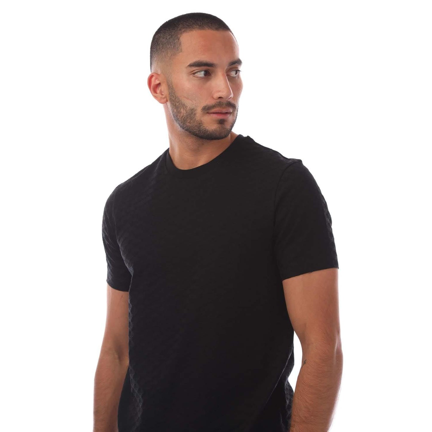 Black - Side - Emporio Armani Mens Eagle Jacquard All-Over Print T-Shirt