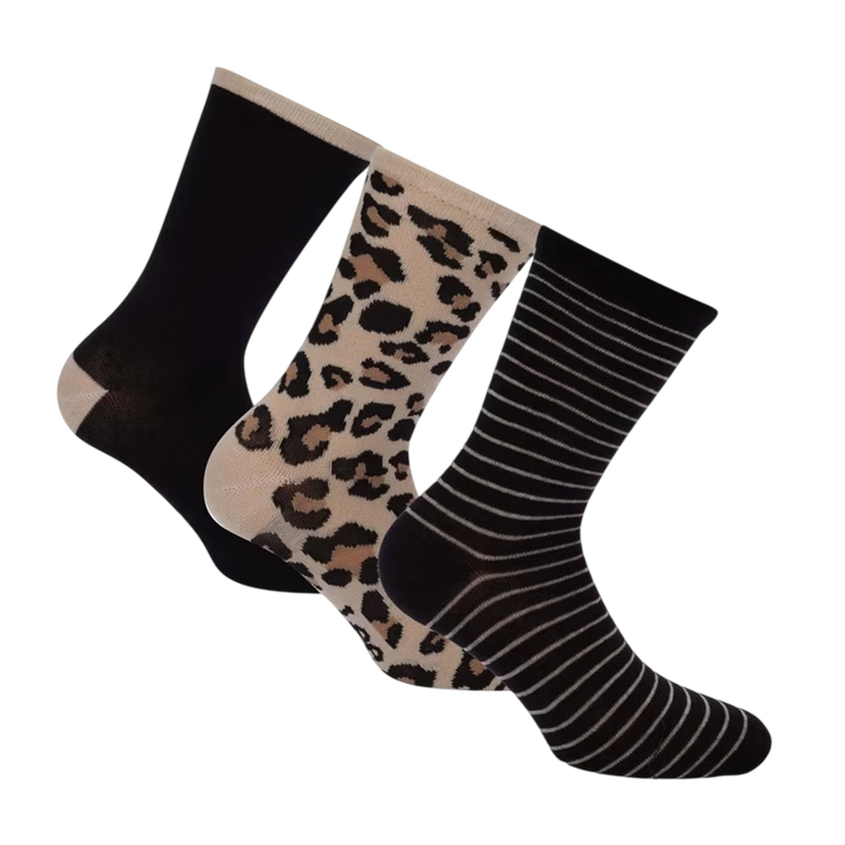Black - Front - Lee Womens-Ladies Leopard Print Ankle Socks (Pack of 3)