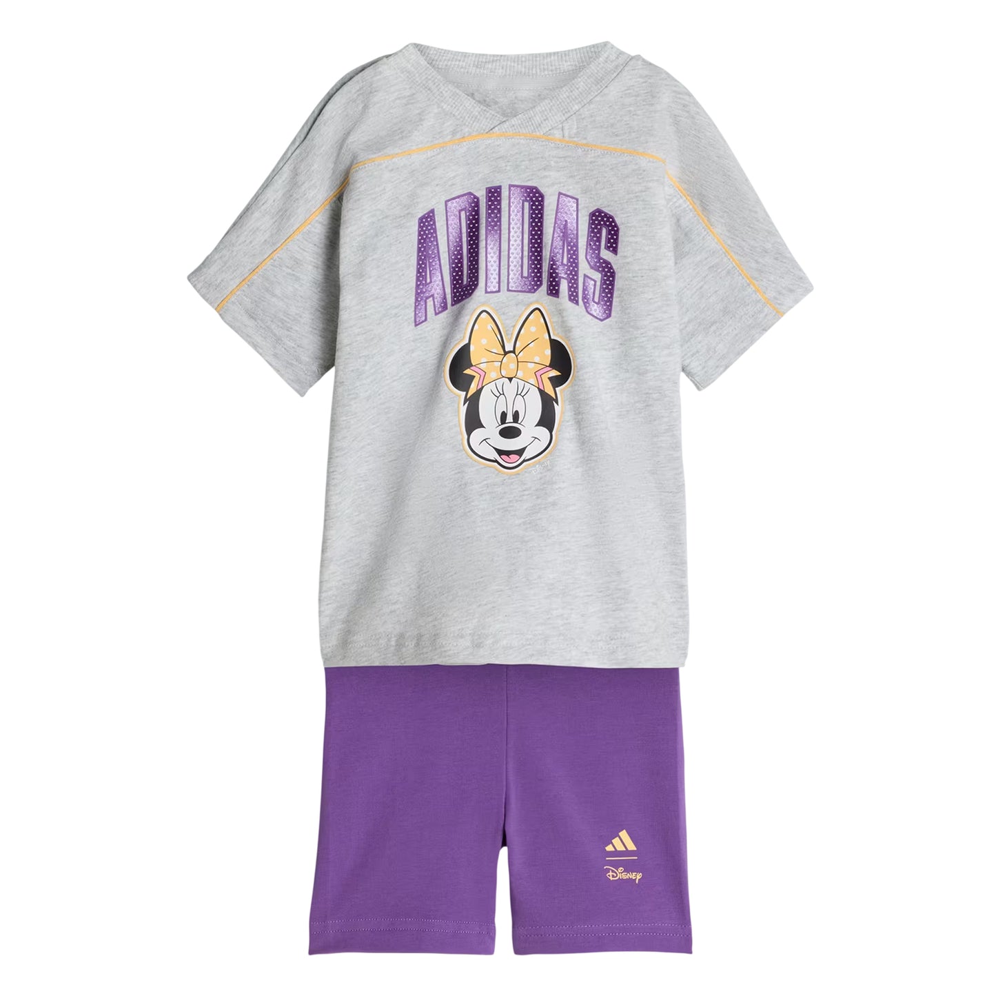 Light Grey Marl - Front - Adidas Baby Minnie Mouse Logo T-Shirt & Shorts Set