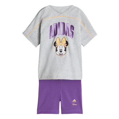 Light Grey Marl - Front - Adidas Baby Minnie Mouse Logo T-Shirt & Shorts Set