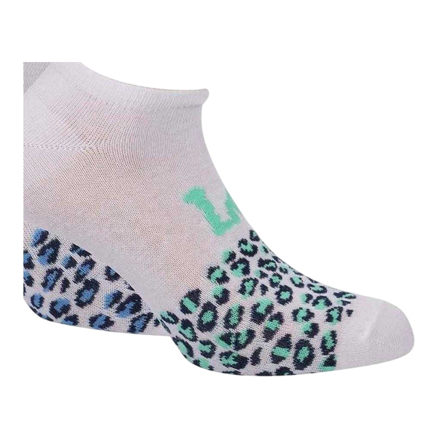 White - Side - Lee Womens-Ladies Leopard Print Liner Socks (Pack of 3)