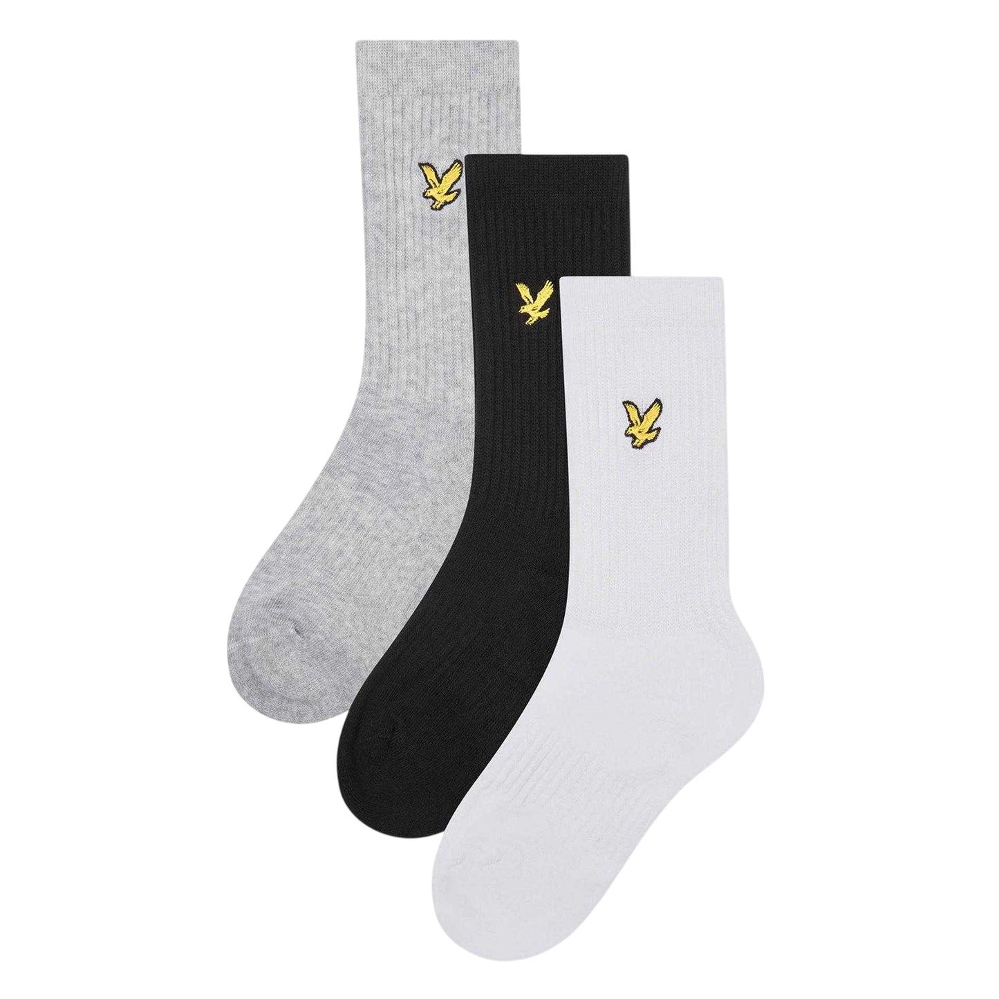 Grey-White-Black - Front - Lyle & Scott Childrens-Kids Crew Socks (Pack of 3)