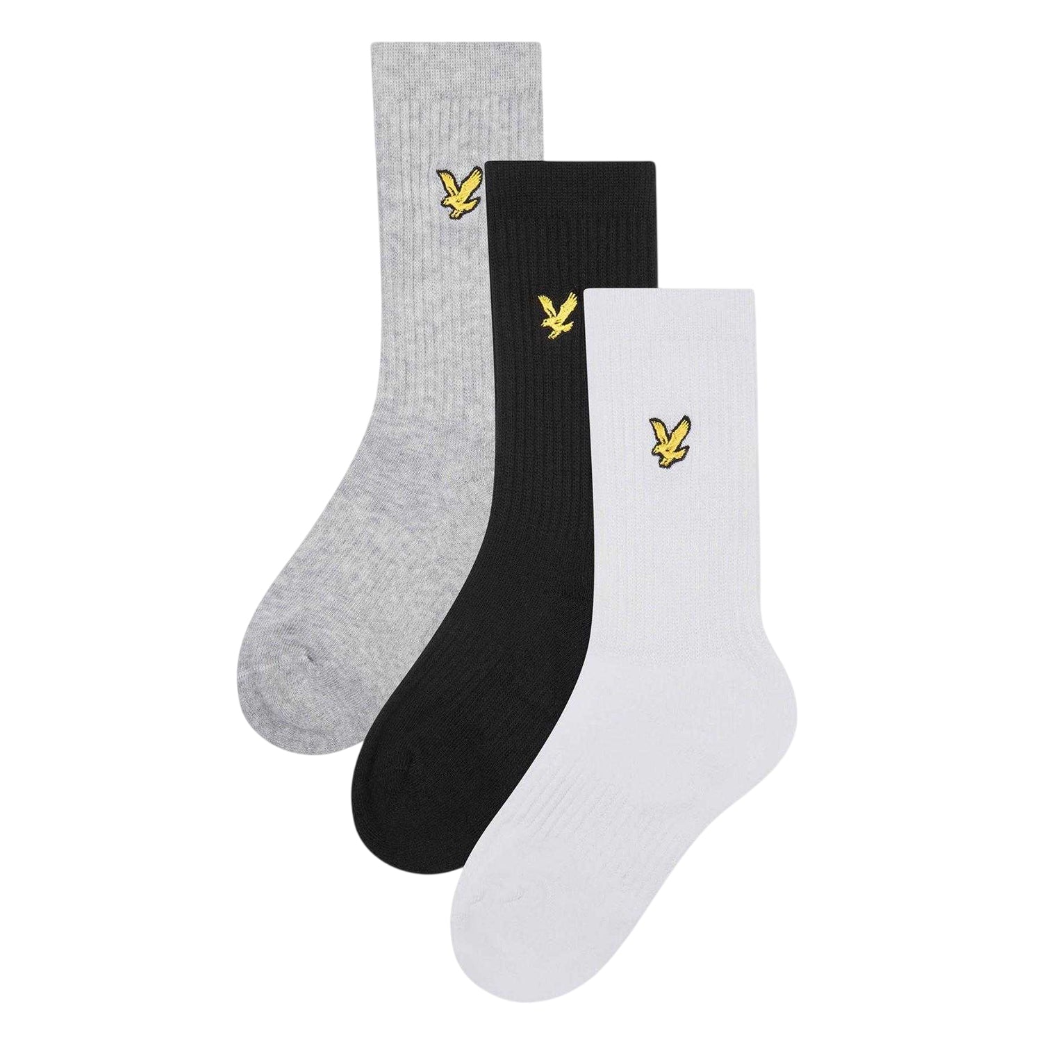 Grey-White-Black - Front - Lyle & Scott Childrens-Kids Crew Socks (Pack of 3)