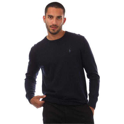 Navy - Front - Ralph Lauren Mens Embroidered Logo Cotton Blend Sweatshirt