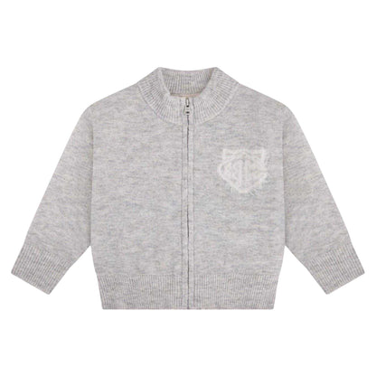 Grey Marl - Front - Couture Club Childrens-Kids Embroidered Logo Cardigan
