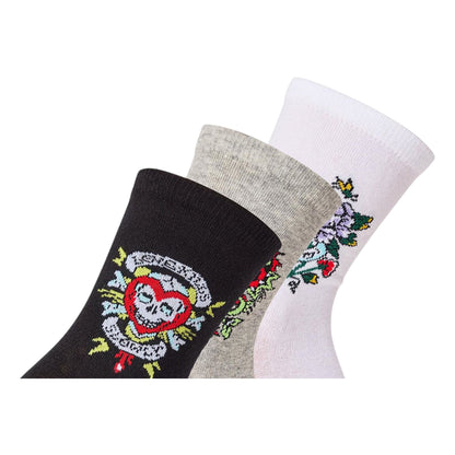 Multicoloured - Side - Ed Hardy Womens-Ladies Crew Socks (Pack of 3)