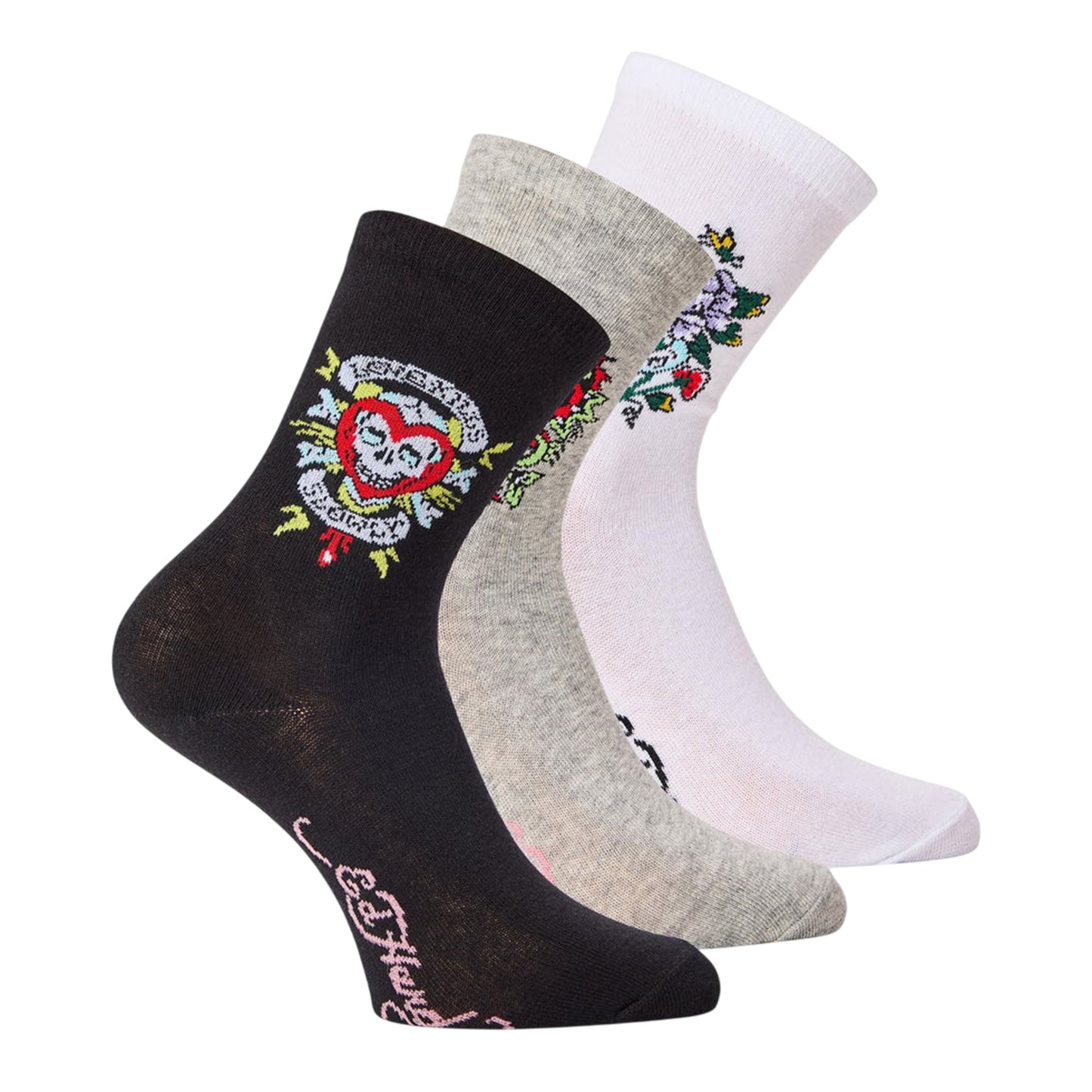 Multicoloured - Front - Ed Hardy Womens-Ladies Crew Socks (Pack of 3)