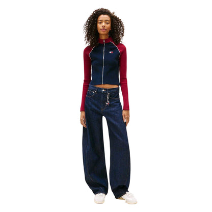 Dark Navy - Side - Tommy Jeans Womens-Ladies Colour Block Full Zip Cardigan