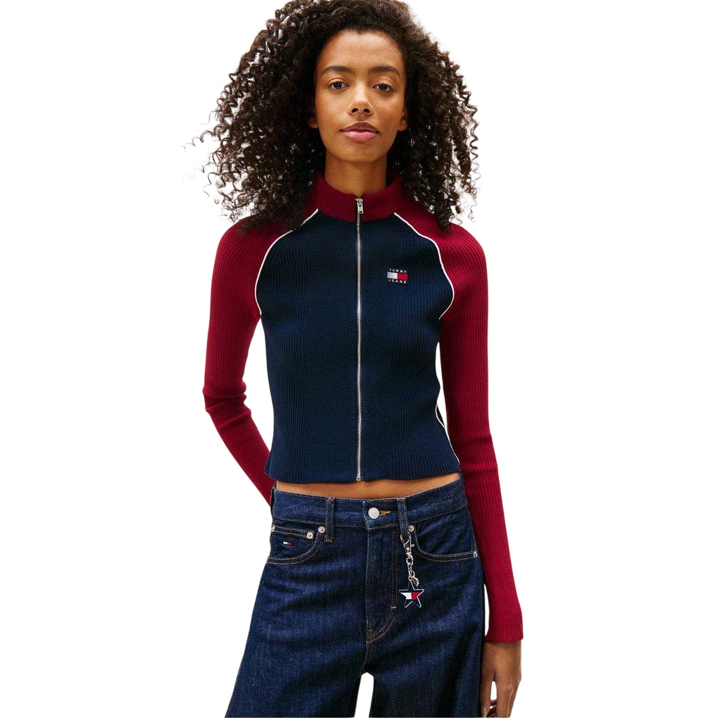 Dark Navy - Lifestyle - Tommy Jeans Womens-Ladies Colour Block Full Zip Cardigan