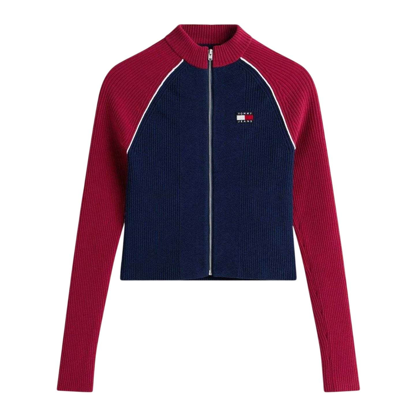 Dark Navy - Front - Tommy Jeans Womens-Ladies Colour Block Full Zip Cardigan