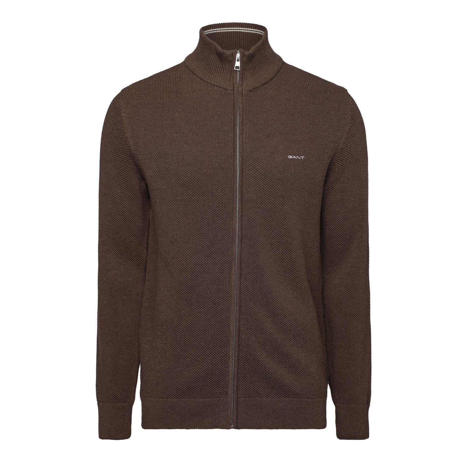 Brown Melange - Front - Gant Mens Pique Cardigan