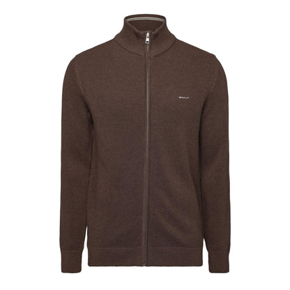 Brown Melange - Front - Gant Mens Pique Cardigan