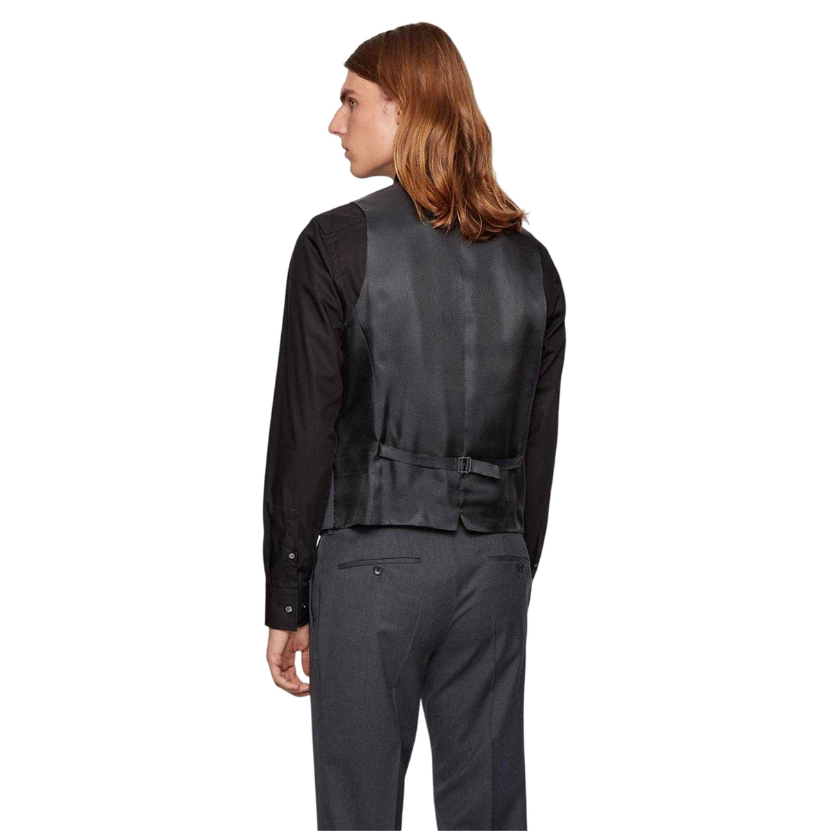 Dark Grey - Back - Boss Mens Wilson Virgin Wool Waistcoat