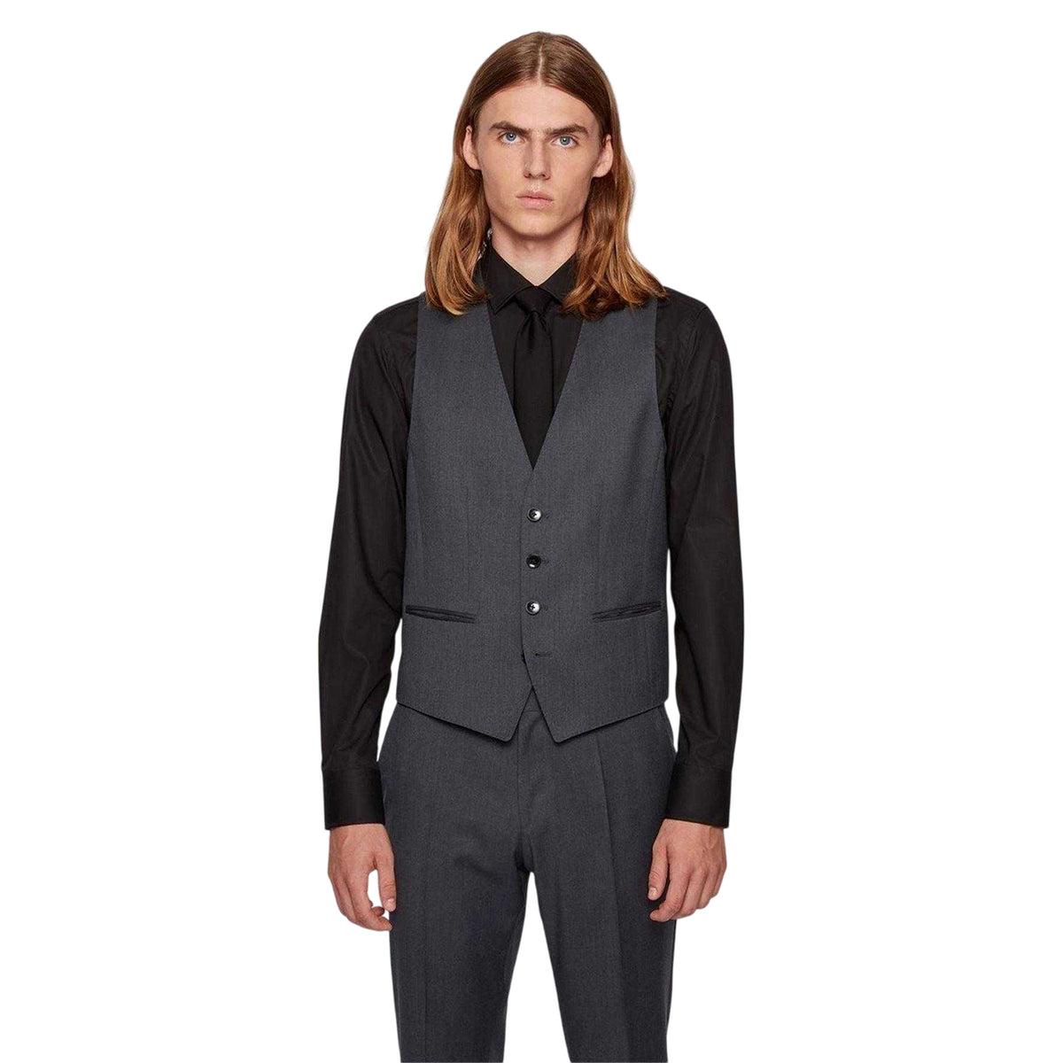 Dark Grey - Side - Boss Mens Wilson Virgin Wool Waistcoat