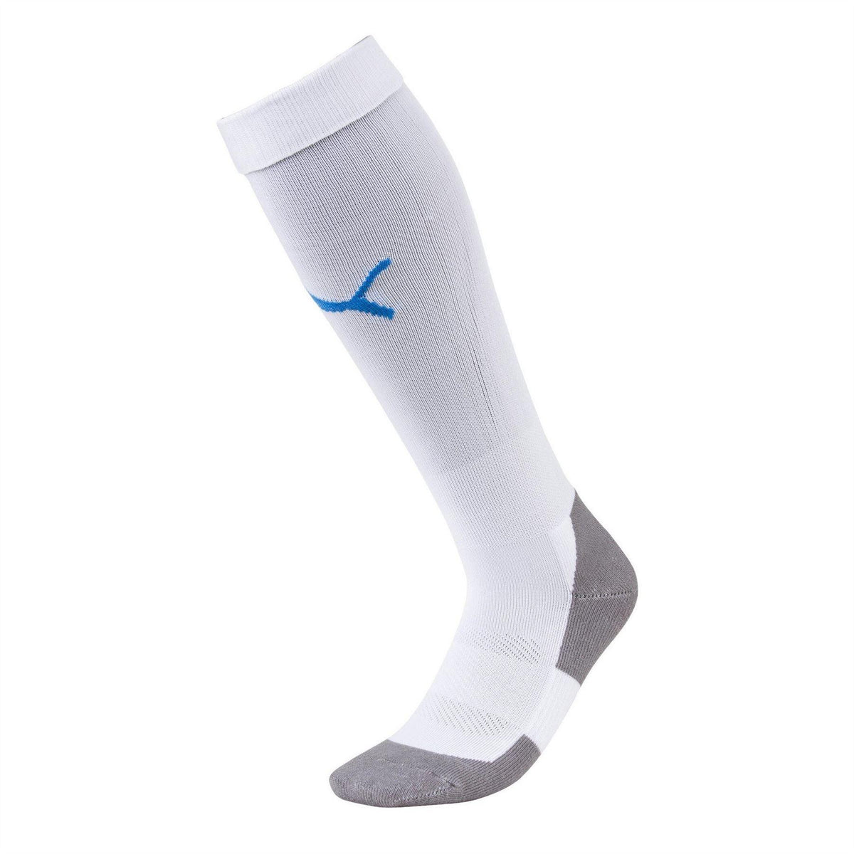 White-Blue - Front - Puma Childrens-Kids Team LIGA Core Football Socks