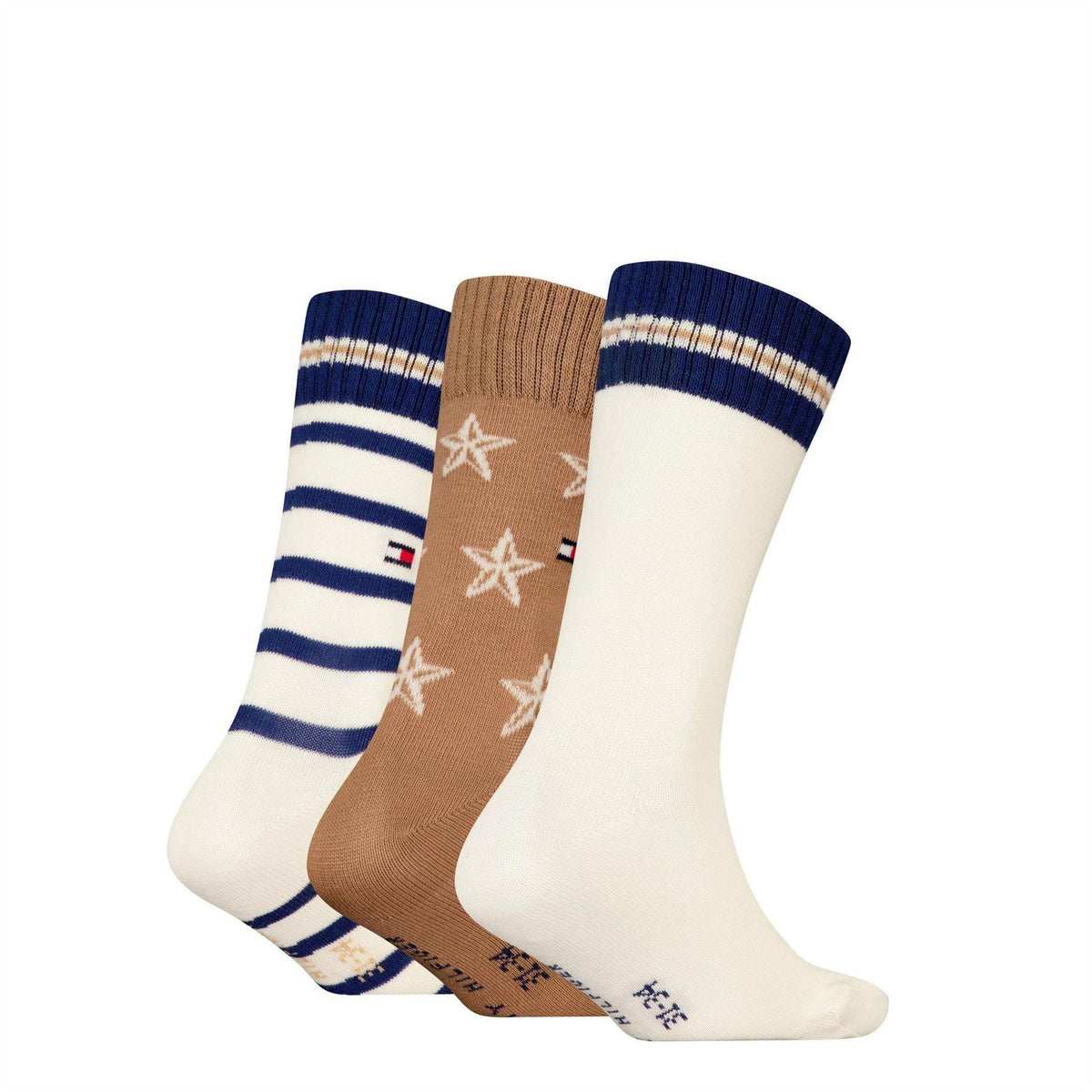 Khaki - Back - Tommy Hilfiger Childrens-Kids Ribbed Crew Socks (Pack of 3)