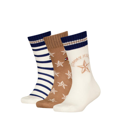 Khaki - Front - Tommy Hilfiger Childrens-Kids Ribbed Crew Socks (Pack of 3)