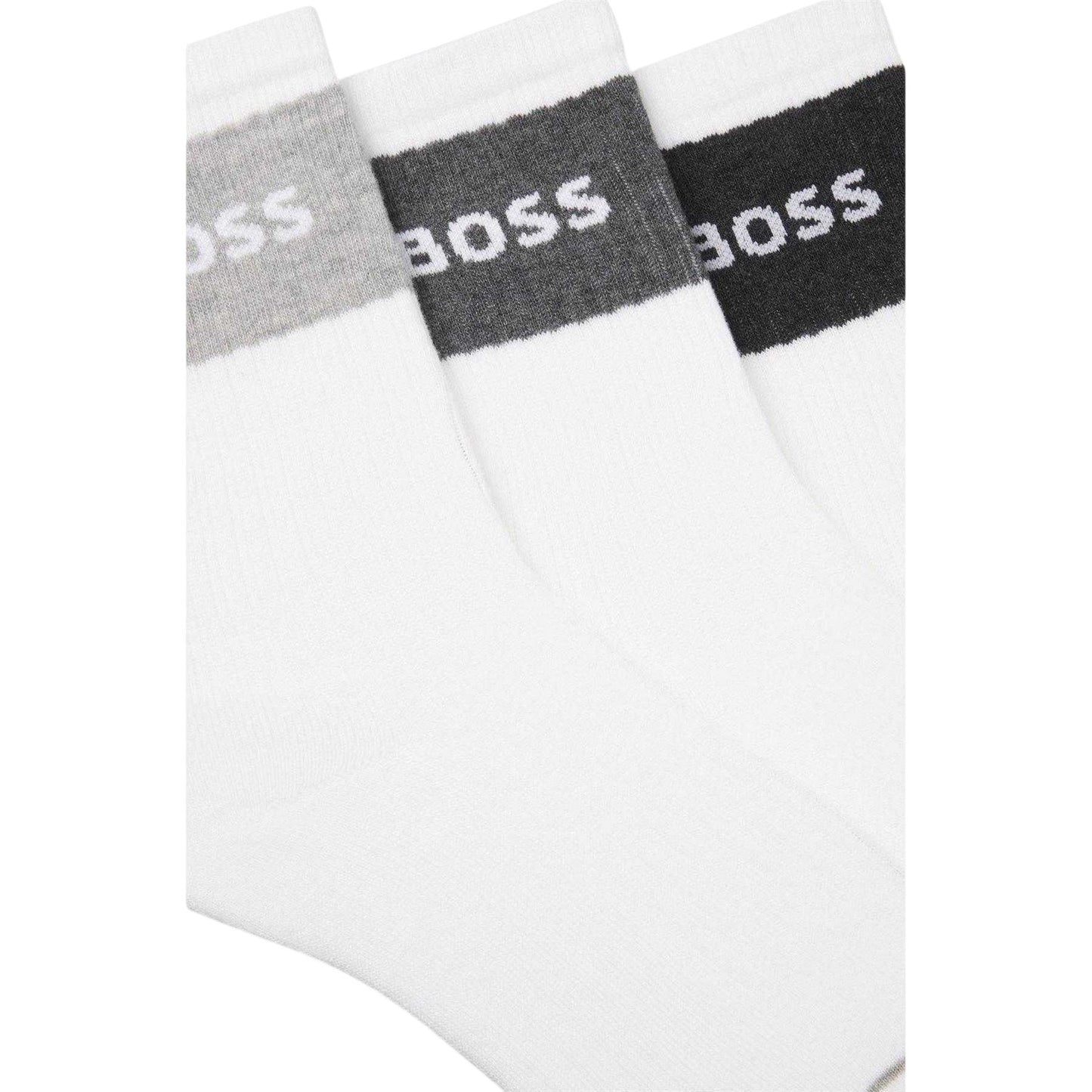 White - Back - Boss Mens Quarter Cotton Blend Socks (Pack of 3)