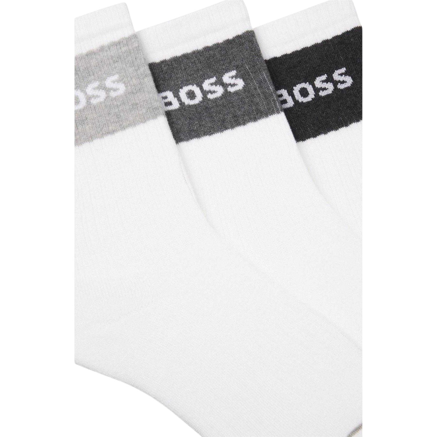 White - Back - Boss Mens Quarter Cotton Blend Socks (Pack of 3)