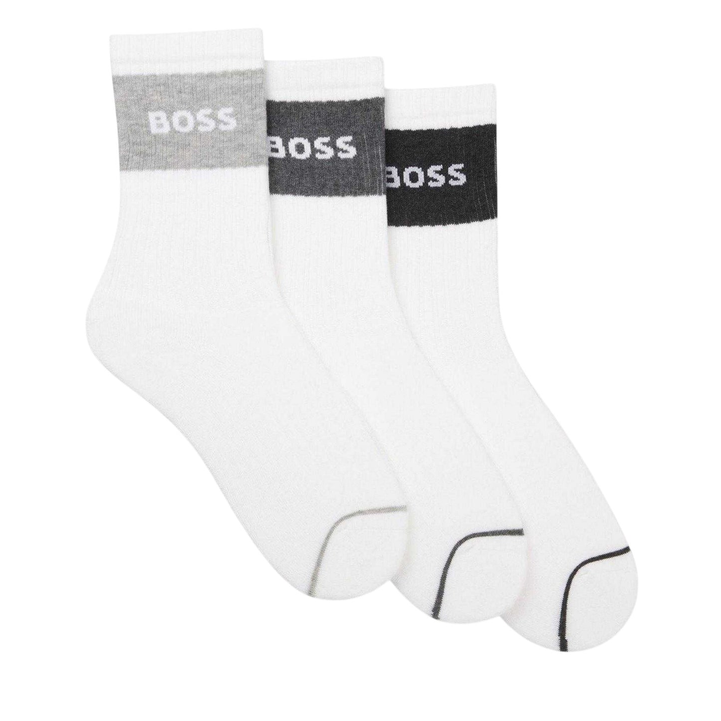 White - Front - Boss Mens Quarter Cotton Blend Socks (Pack of 3)