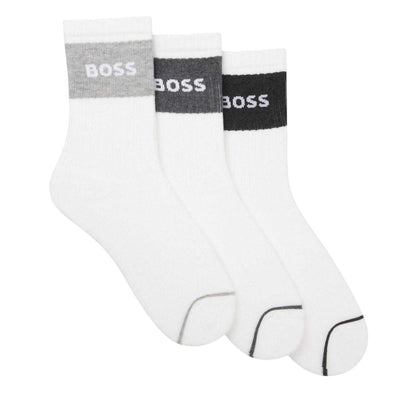 White - Front - Boss Mens Quarter Cotton Blend Socks (Pack of 3)