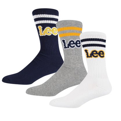 Navy-White-Grey - Front - Lee Mens Erskin Crew Socks (Pack of 3)