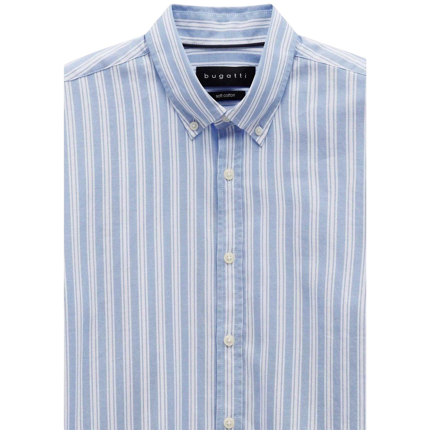 Blue - Side - Bugatti Mens Striped Oxford Shirt