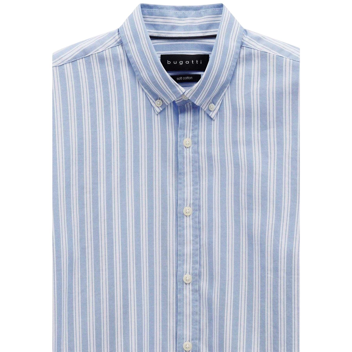 Blue - Side - Bugatti Mens Striped Oxford Shirt