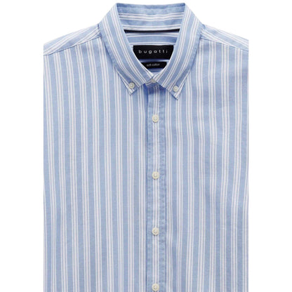 Blue - Side - Bugatti Mens Striped Oxford Shirt