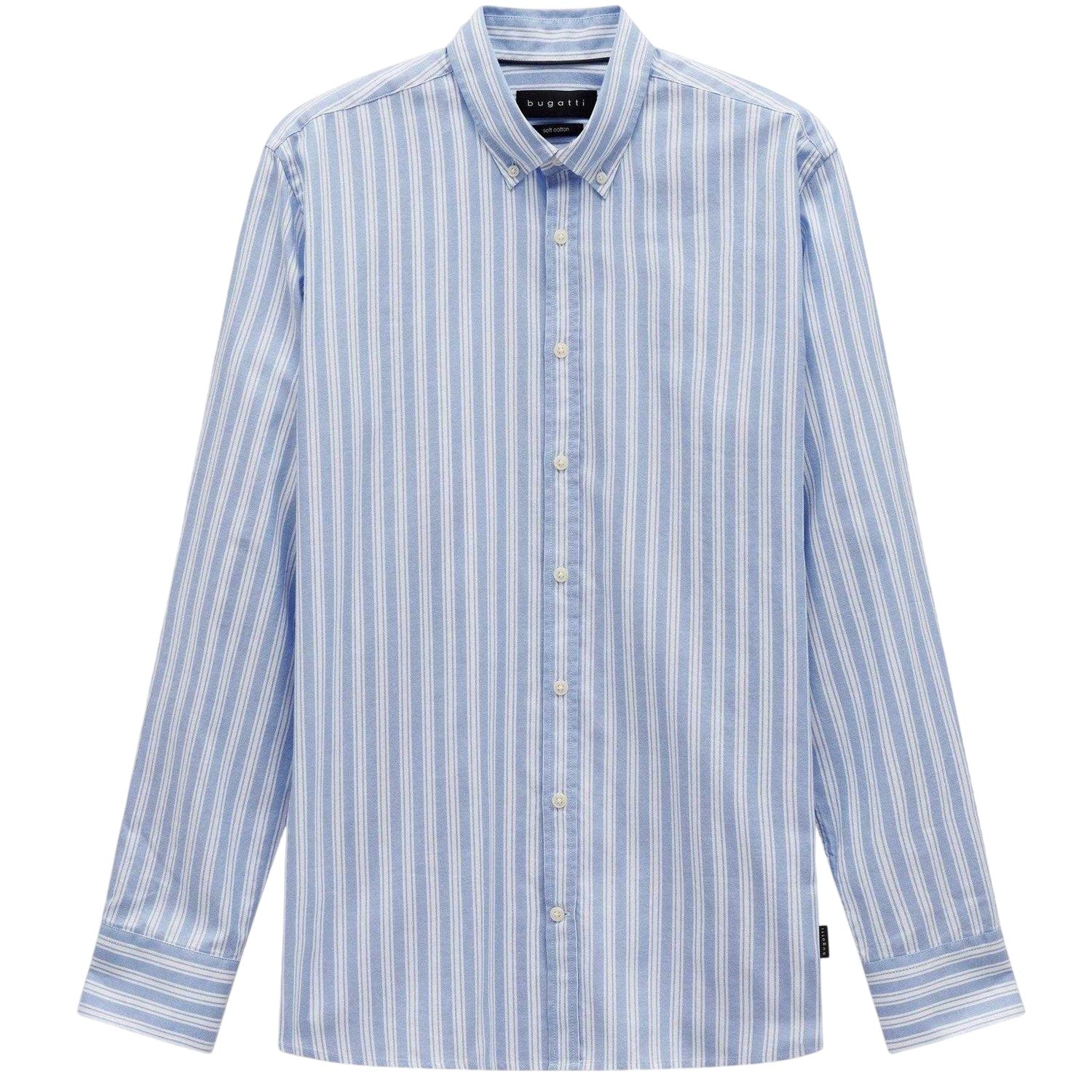 Blue - Front - Bugatti Mens Striped Oxford Shirt