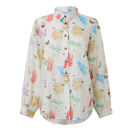 Cream - Front - Never Fully Dressed Womens-Ladies Celestial Marley Patterned Shirt