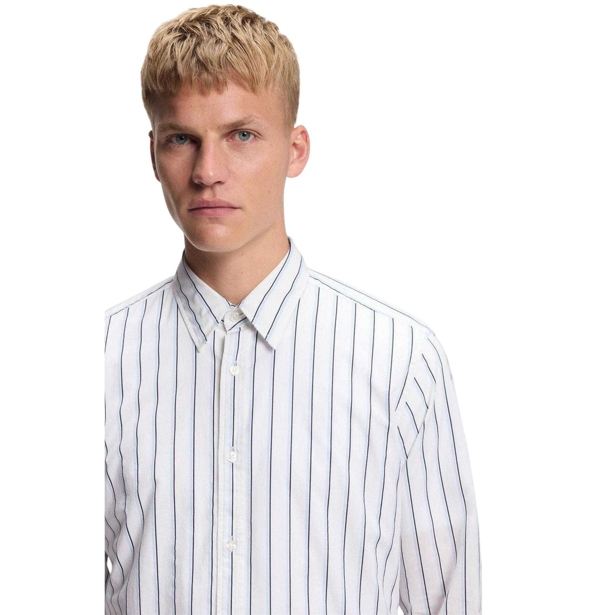 White - Side - Boss Mens Striped Regular Shirt