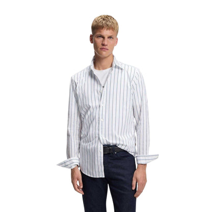 White - Lifestyle - Boss Mens Striped Regular Shirt
