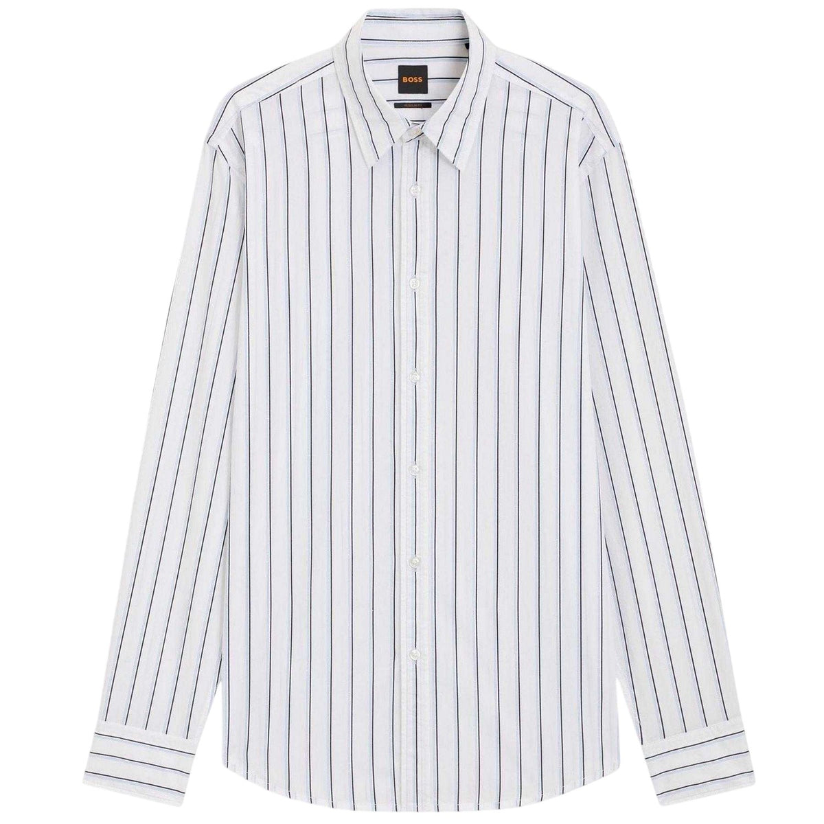 White - Front - Boss Mens Striped Regular Shirt