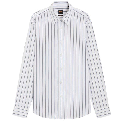 White - Front - Boss Mens Striped Regular Shirt
