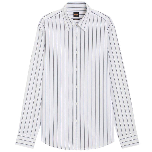 White - Front - Boss Mens Striped Regular Shirt