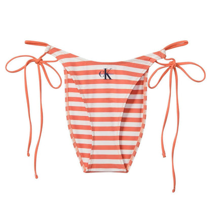 Pink - Front - Calvin Klein Womens-Ladies Striped Side Tie Bikini Bottoms