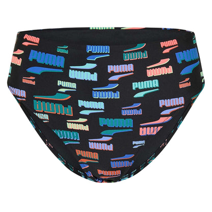 Black-Multicoloured - Front - Puma Womens-Ladies All Over Logo Bikini Bottoms