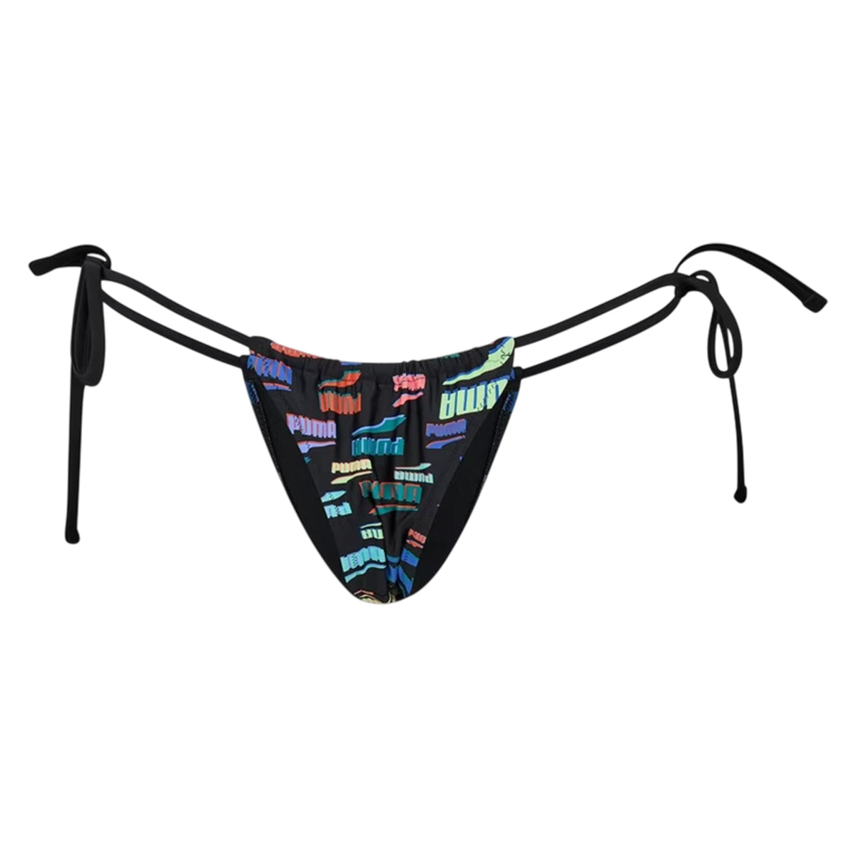 Black-Multicoloured - Back - Puma Womens-Ladies Tanga Graphic Print Side Tie Bikini Bottoms