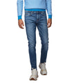 Blue - Side - Boss Mens Leather Badge Tapered Jeans