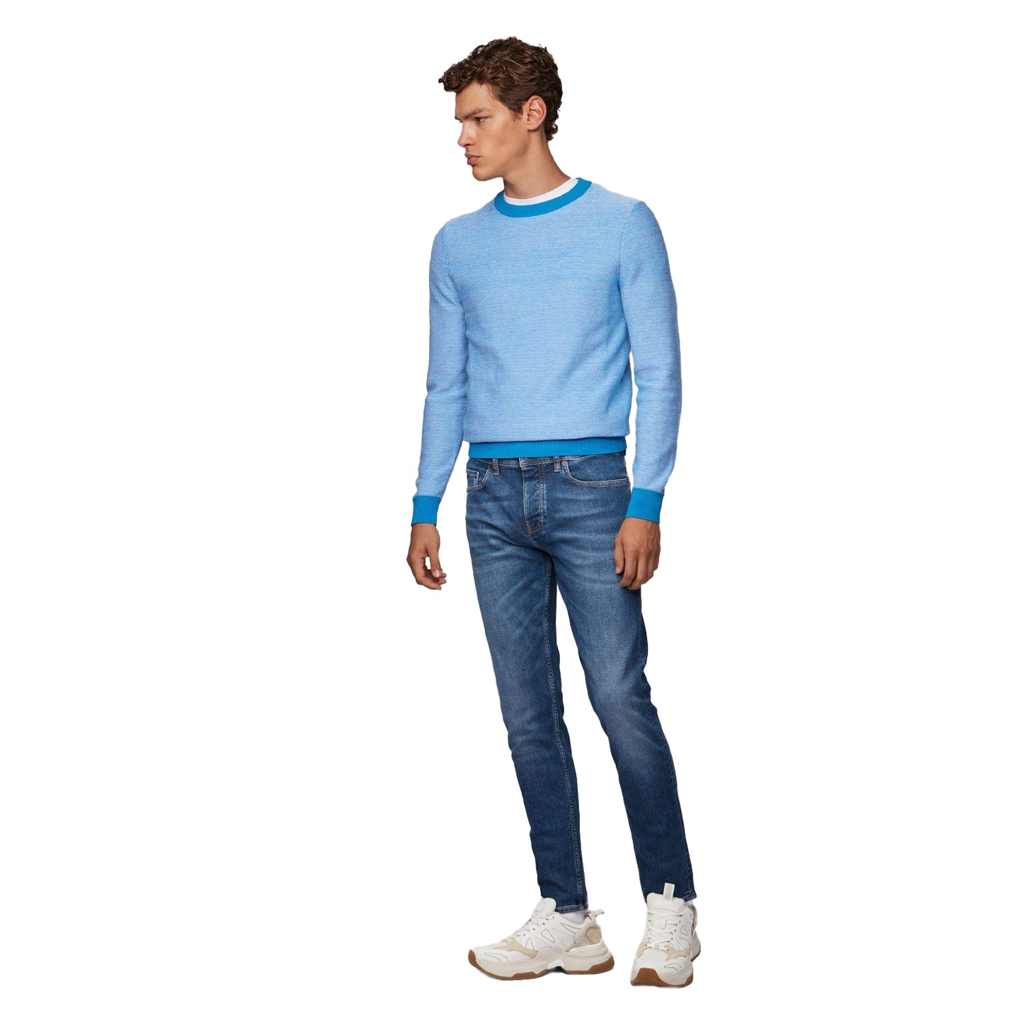Blue - Lifestyle - Boss Mens Leather Badge Tapered Jeans