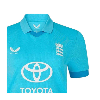 Atoll Blue-Blue Danube - Side - Castore Womens-Ladies ODI 26-27 England Cricket Long-Sleeved Cricket Shirt