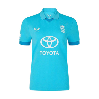 Atoll Blue-Blue Danube - Front - Castore Womens-Ladies ODI 26-27 England Cricket Long-Sleeved Cricket Shirt