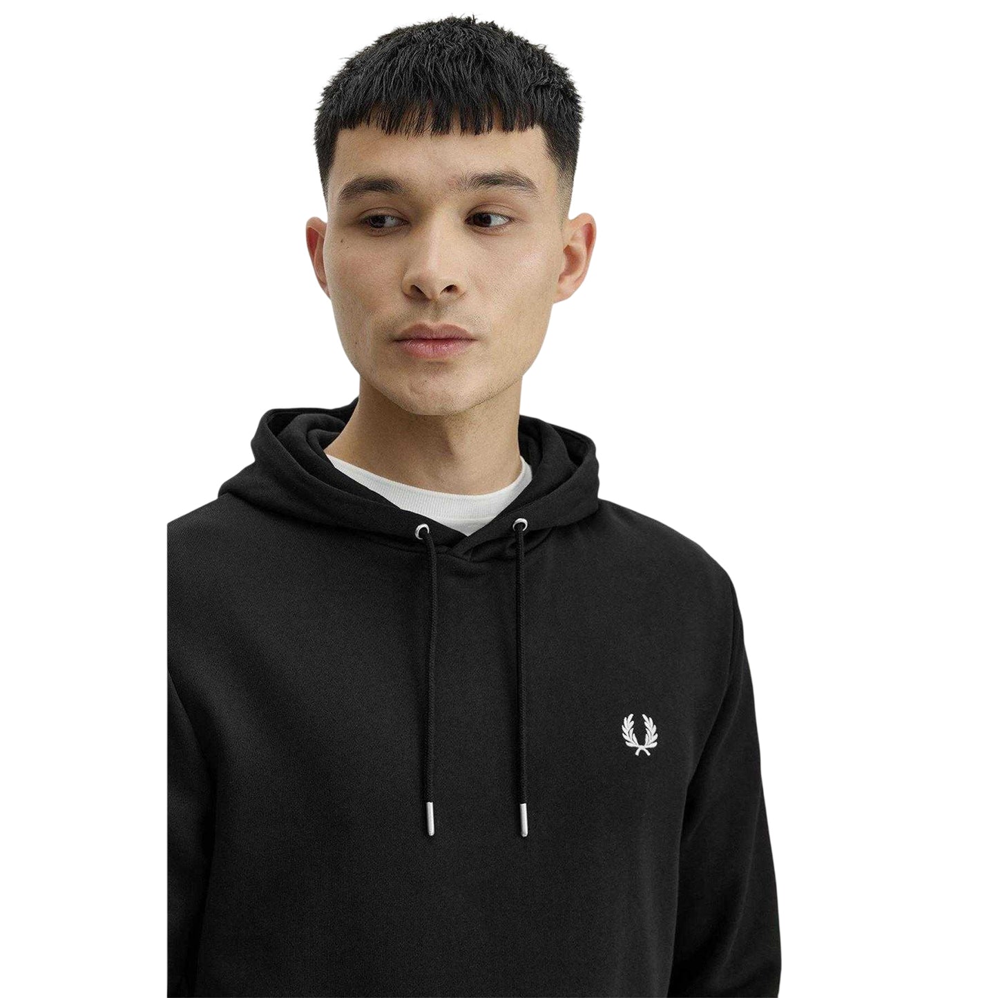 Black - Side - Fred Perry Mens Logo Hoodie