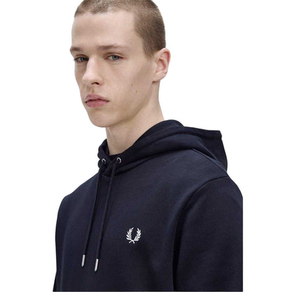 Navy - Side - Fred Perry Mens Logo Hoodie