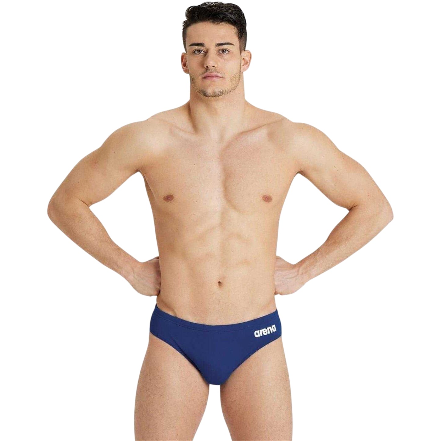 Navy-White - Side - Arena Mens Team Logo Swim Briefs