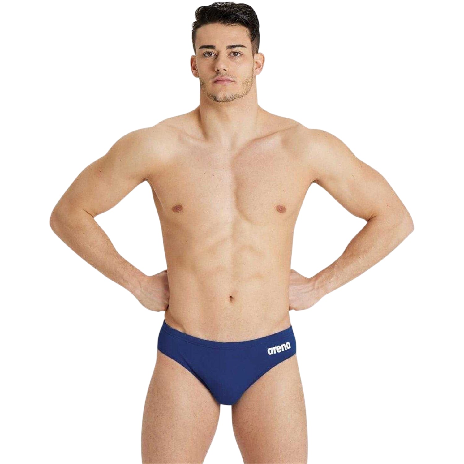 Navy-White - Side - Arena Mens Team Logo Swim Briefs