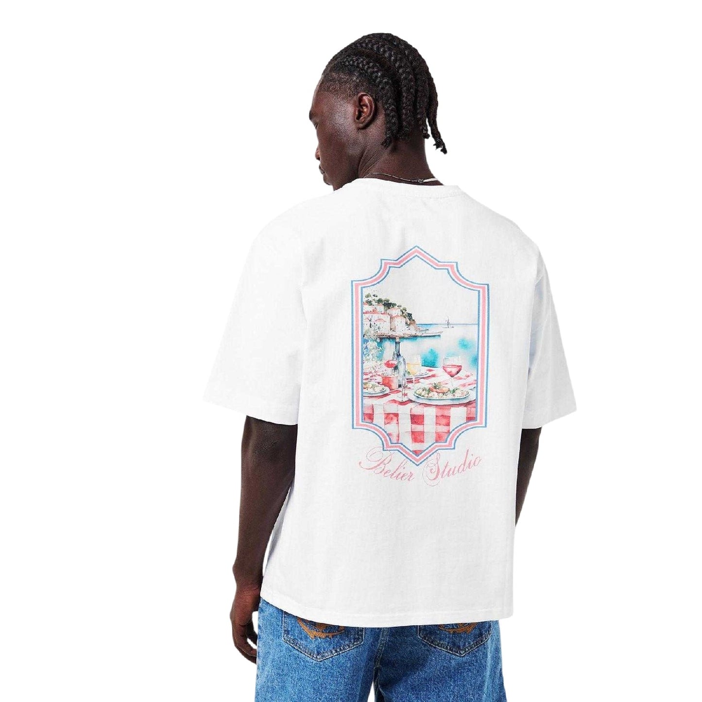 White - Lifestyle - Belier Mens Graphic Print Cotton T-Shirt