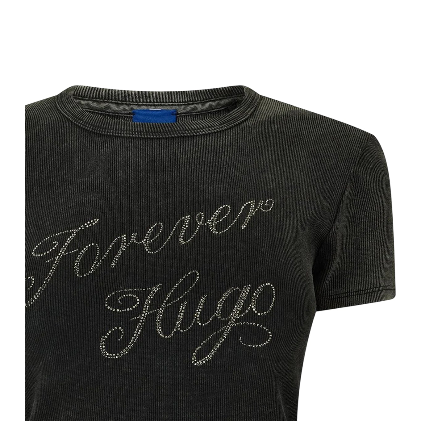 Black - Side - Hugo Womens-Ladies Lettering Print Crew Neck Slim T-Shirt